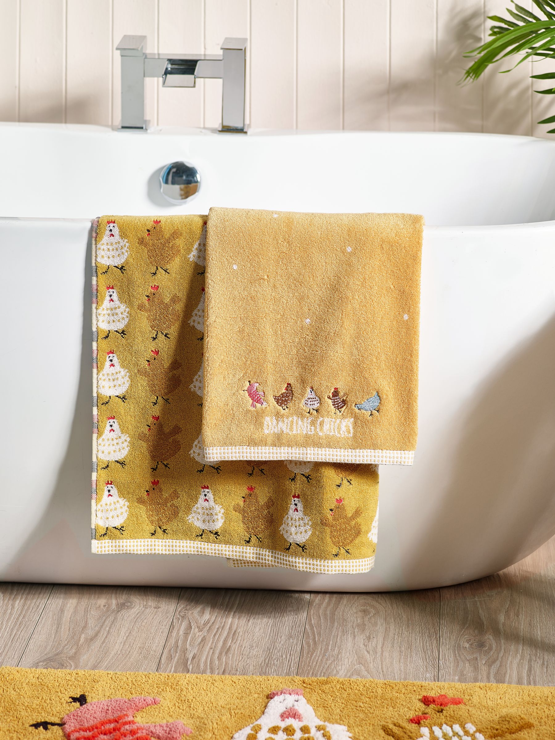 Buy Mustard Yellow Dancing Chicks 100 Cotton Towel from Next Luxembourg