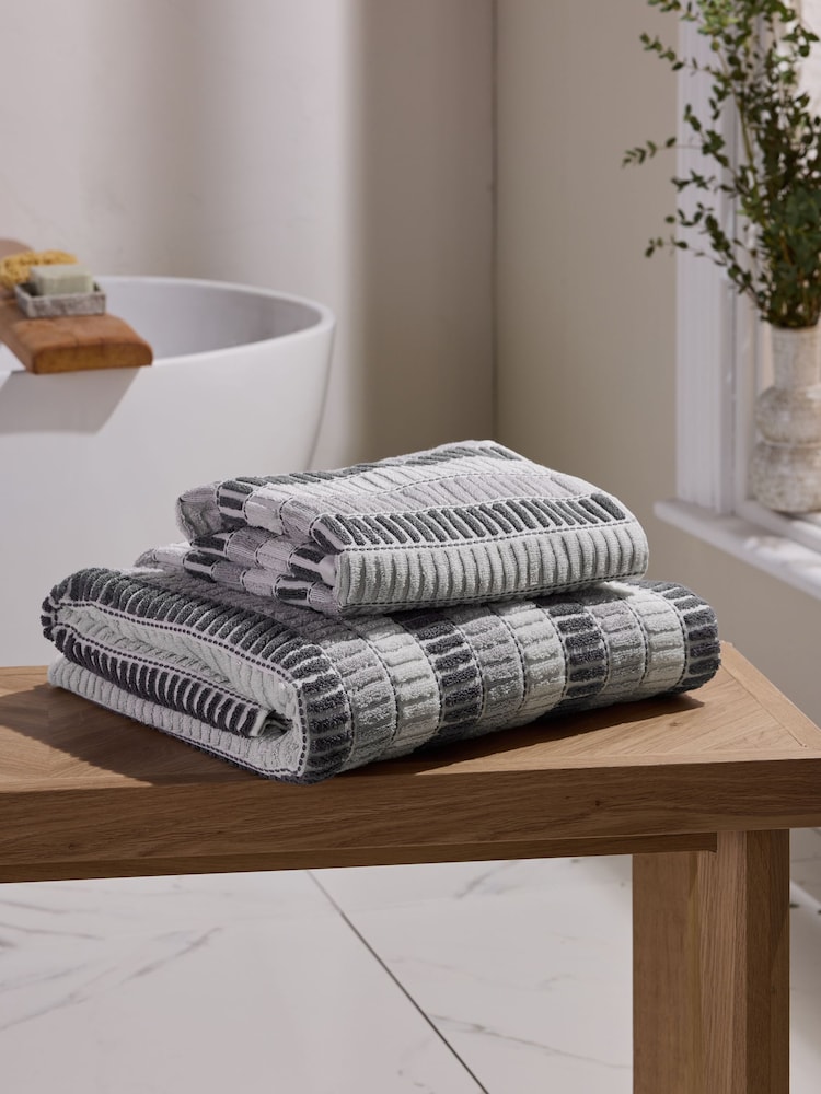 Grey Stripe Egyptian Cotton Towel - Image 2 of 3