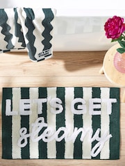 Green Let's Get Steamy 100% Cotton Stripe Bath Mat - Image 1 of 3