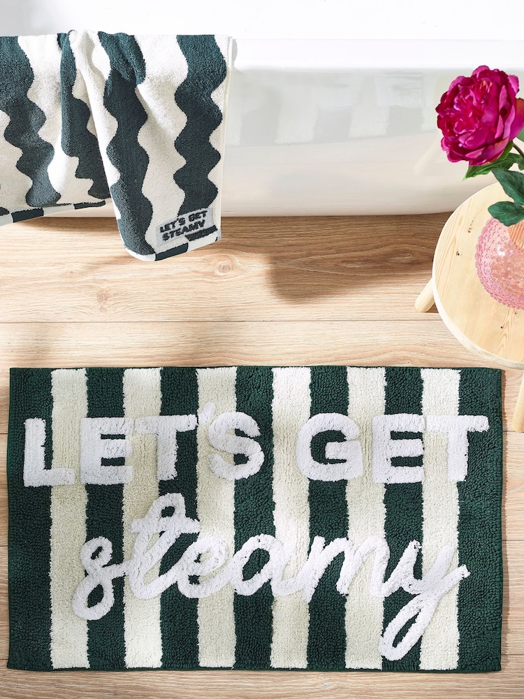 Green Let's Get Steamy 100% Cotton Stripe Bath Mat - Image 1 of 3