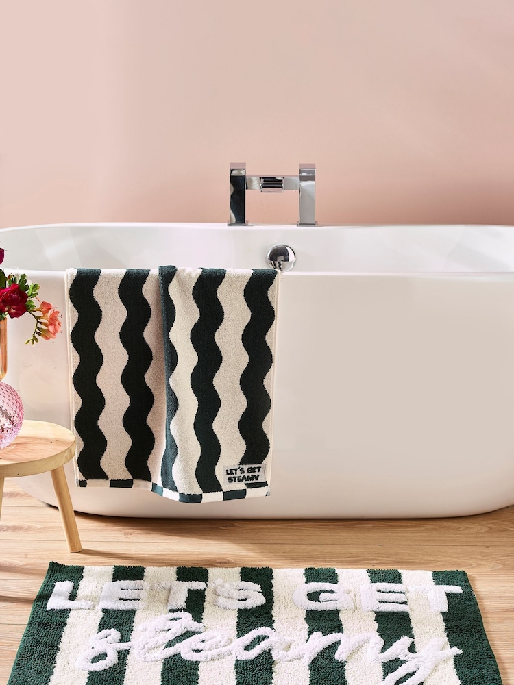 Green Let's Get Steamy 100% Cotton Stripe Bath Mat - Image 2 of 3