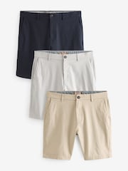 Navy Blue/Grey/Stone Skinny Fit Stretch Chinos Shorts 3 Pack - Image 1 of 15