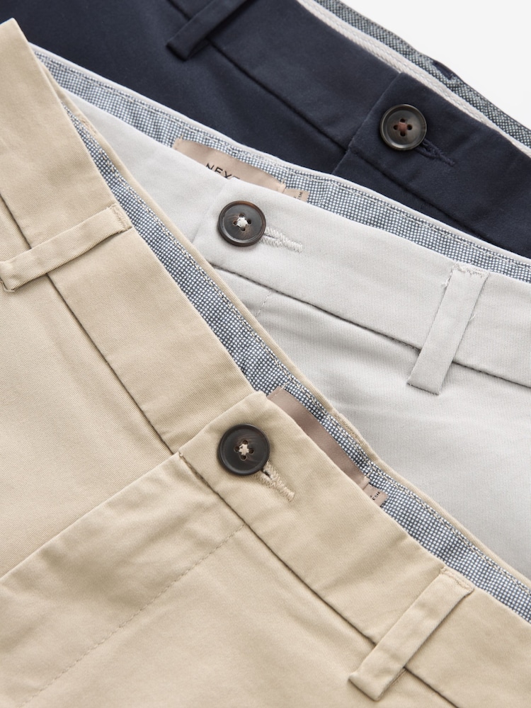 Bleu marine/gris/pierre - Coupe fine - Short chino extensible 3 Pack - Image 13 of 15