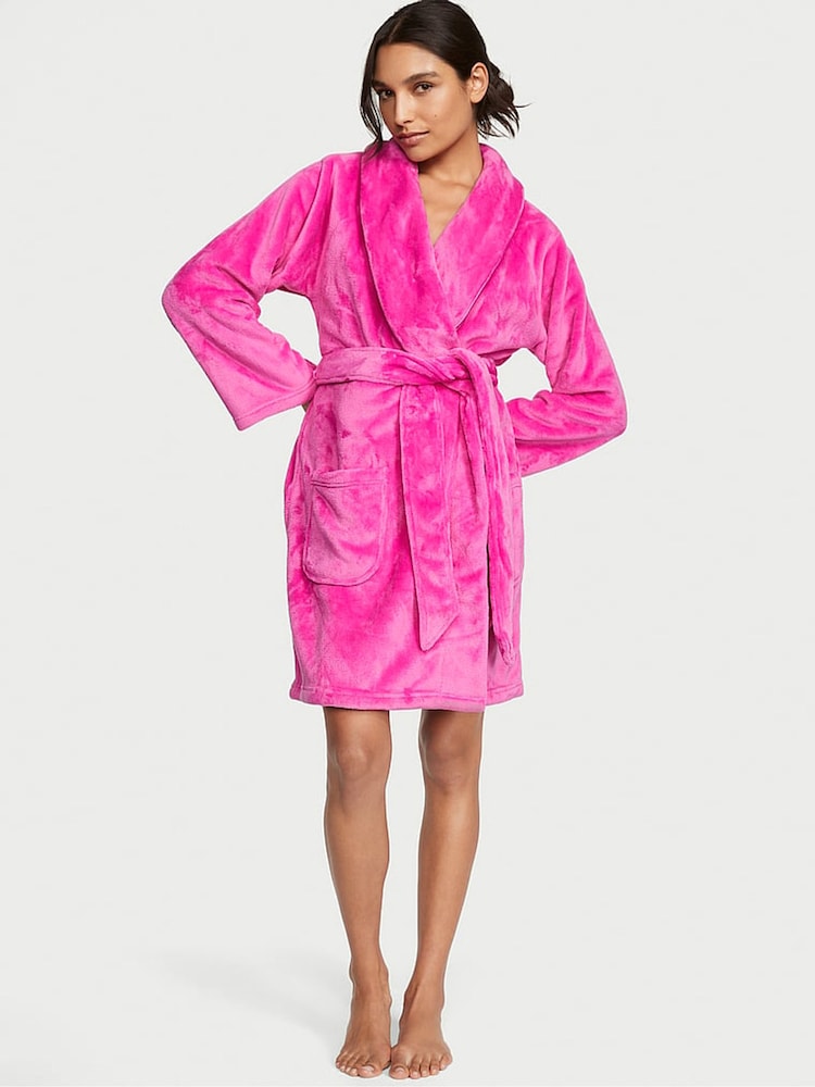 Victoria's Secret Pink Embossed Logo Cosy Short Dressing Gown - Image 1 of 3