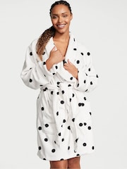 Victoria's Secret White Black Dots Cosy Short Dressing Gown - Image 1 of 3