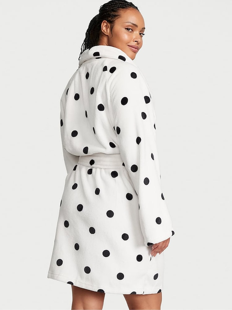 Victoria's Secret White Black Dots Cosy Short Dressing Gown - Image 2 of 3 Victoria's Secret White Black Dots Cosy Short Dressing Gown - Image 2 of 3