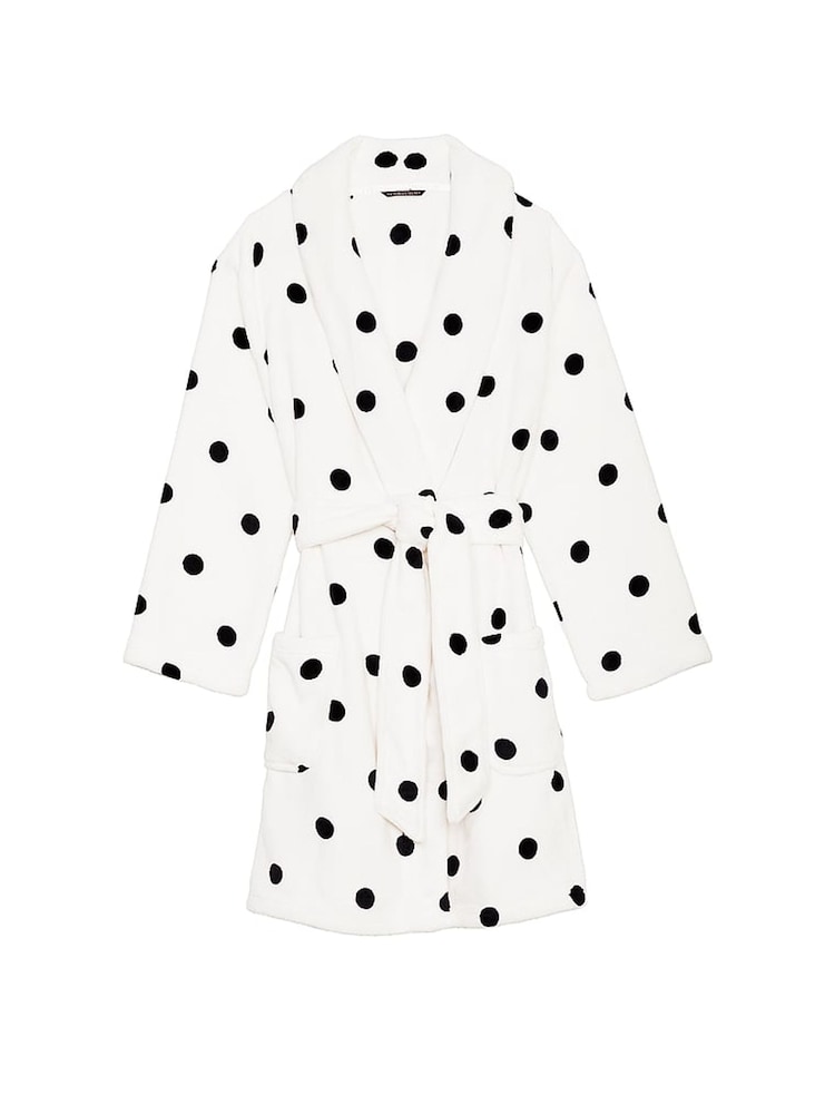 Victoria's Secret White Black Dots Cosy Short Dressing Gown - Image 3 of 3 Victoria's Secret White Black Dots Cosy Short Dressing Gown - Image 3 of 3