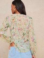 Lipsy Green Ruffle Metallic Blouse - Image 2 of 4