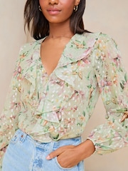 Lipsy Green Ruffle Metallic Blouse - Image 4 of 4
