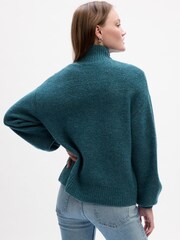 Gap Teal Relaxed Forever Cosy Turtle Neck Cable Knit Jumper - Image 2 of 2