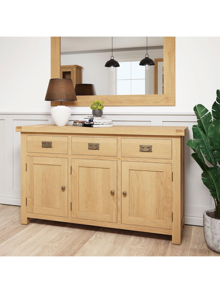 K Interiors Oak Canterbury Solid Wood 3 Door Sideboard - Image 1 of 6