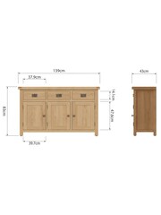 K Interiors Oak Canterbury Solid Wood 3 Door Sideboard - Image 6 of 6