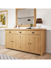 K Interiors Oak Canterbury Solid Wood 4 Door Sideboard - Image 1 of 6