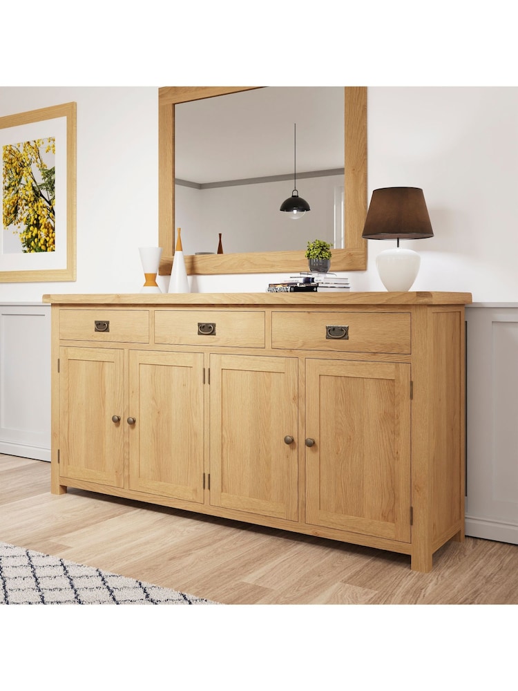K Interiors Oak Canterbury Solid Wood 4 Door Sideboard - Image 1 of 6 K Interiors Oak Canterbury Solid Wood 4 Door Sideboard - Image 1 of 6