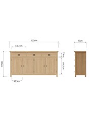 K Interiors Oak Canterbury Solid Wood 4 Door Sideboard - Image 6 of 6