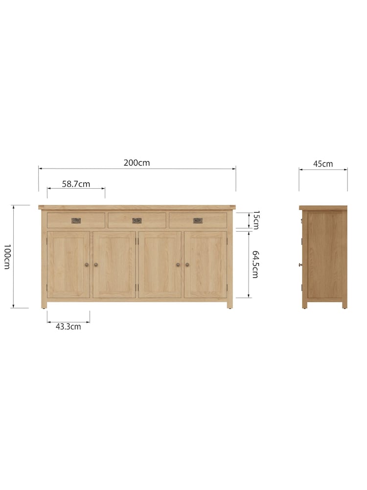 K Interiors Oak Canterbury Solid Wood 4 Door Sideboard - Image 6 of 6 K Interiors Oak Canterbury Solid Wood 4 Door Sideboard - Image 6 of 6