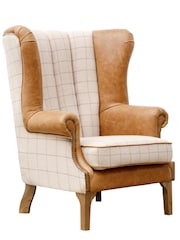K Interiors Natural Quincy Wool And Leather Wing Chair - Image 1 of 4