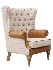 K Interiors Natural Weston Wool and Leather Wing Chair - Image 1 of 4