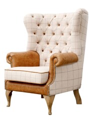 K Interiors Natural Weston Wool and Leather Wing Chair - Image 2 of 4