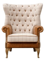 K Interiors Natural Weston Wool and Leather Wing Chair - Image 3 of 4