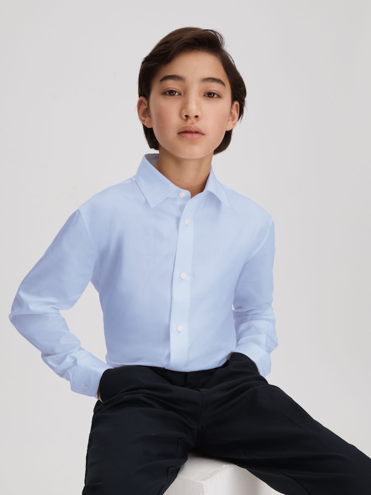 Reiss Soft Blue Remote 9-13 yrs Slim Fit Cotton Shirt - Image 1 of 4