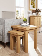 K Interiors Oak Canterbury Solid Wood Nest of 2 Tables - Image 1 of 6