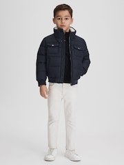 Reiss Navy Mist 3-9 yrs Padded Faux Fur Coat - Image 1 of 6