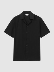 Reiss Black Hunt Textured Crepe Cuban Collar Shirt - Image 2 of 5