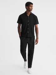 Reiss Black Hunt Textured Crepe Cuban Collar Shirt - Image 3 of 5