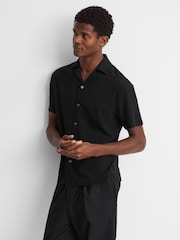 Reiss Black Hunt Textured Crepe Cuban Collar Shirt - Image 4 of 5