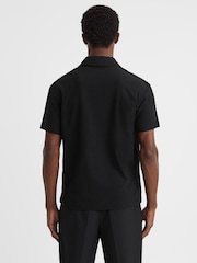 Reiss Black Hunt Textured Crepe Cuban Collar Shirt - Image 5 of 5