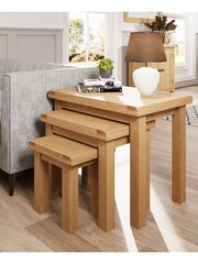 K Interiors Oak Canterbury Solid Wood Nest of 3 Tables - Image 1 of 6