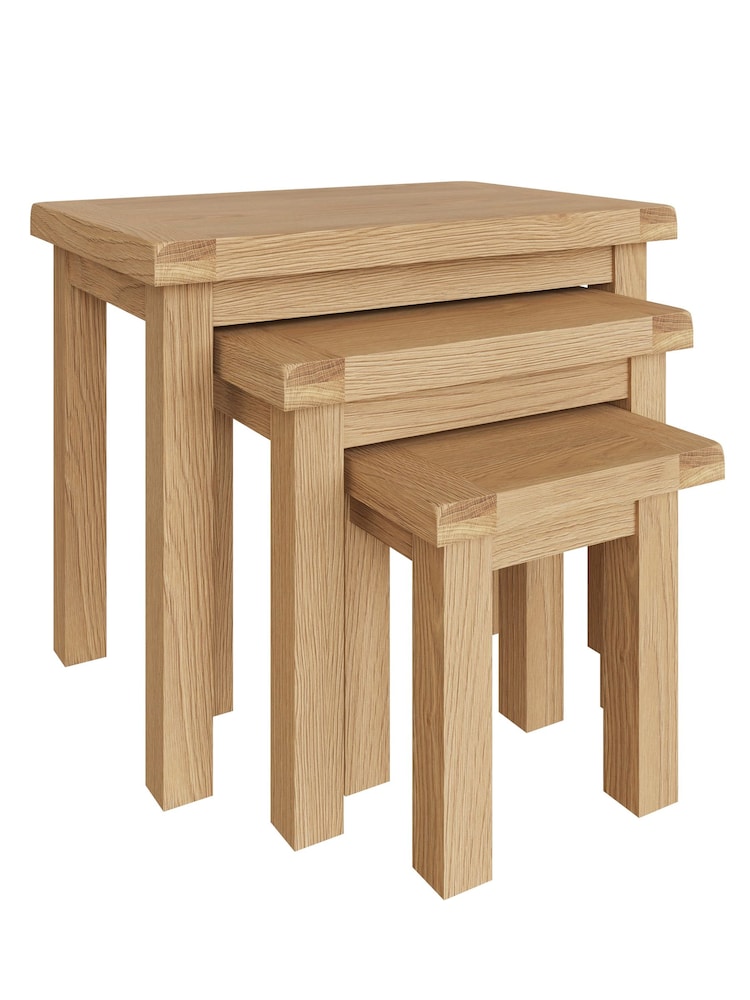 K Interiors Oak Canterbury Solid Wood Nest of 3 Tables - Image 2 of 6