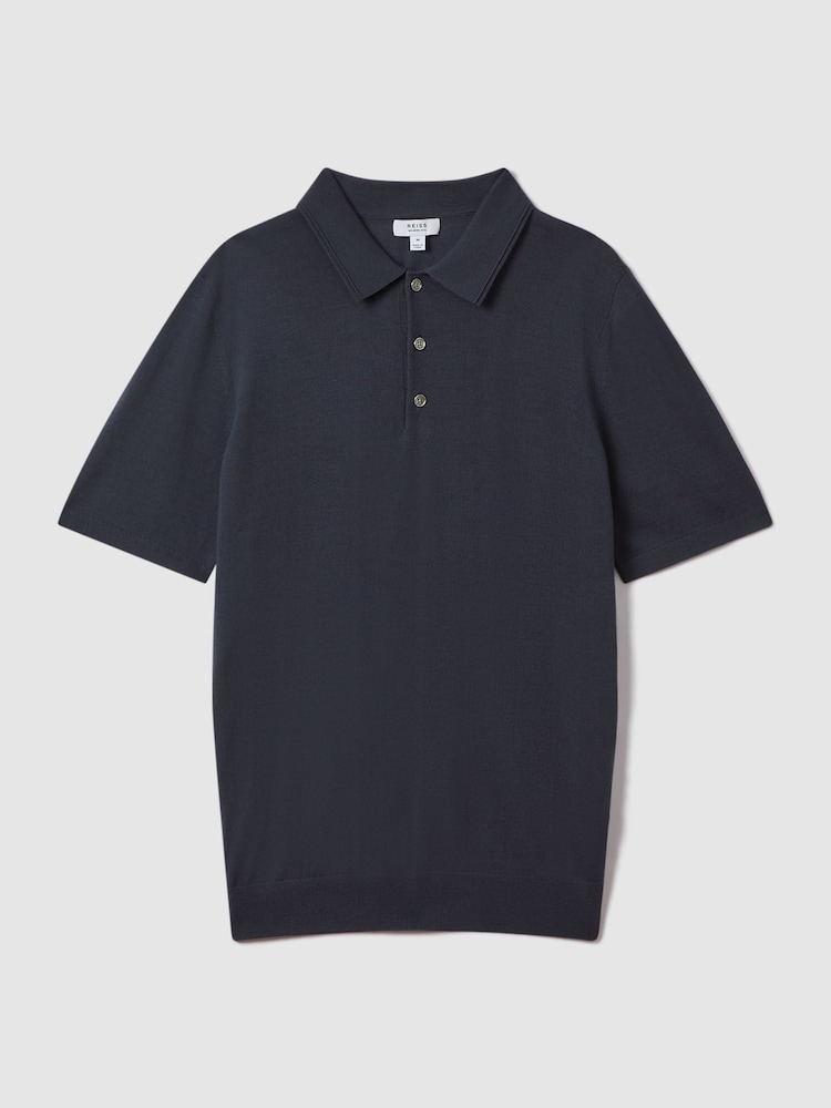 Reiss Blue Smoke Manor Merino Wool Polo Shirt - Image 2 of 6