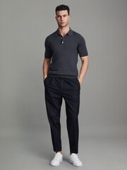 Reiss Blue Smoke Manor Merino Wool Polo Shirt - Image 3 of 6