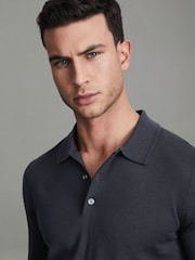 Reiss Blue Smoke Manor Merino Wool Polo Shirt - Image 4 of 6