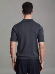 Reiss Blue Smoke Manor Merino Wool Polo Shirt - Image 5 of 6