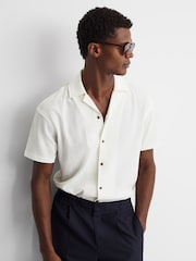 Reiss Ecru Hunt Textured Crepe Cuban Collar Shirt - Image 1 of 4