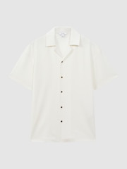 Reiss Ecru Hunt Textured Crepe Cuban Collar Shirt - Image 2 of 4