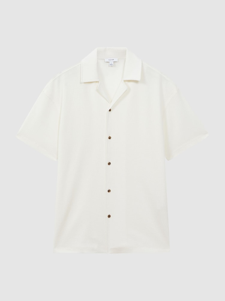Reiss Ecru Hunt Textured Crepe Cuban Collar Shirt - Image 2 of 4
