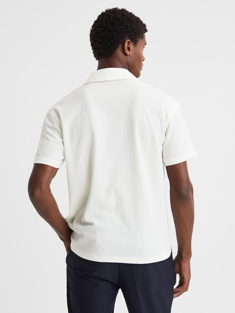 Reiss Ecru Hunt Textured Crepe Cuban Collar Shirt - Image 4 of 4