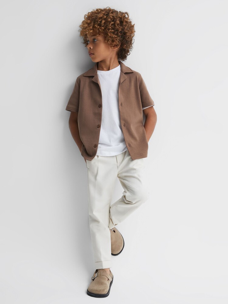 Reiss Tobacco Caspa 3-9 yrs Cotton Cuban Collar Shirt - Image 1 of 6 Reiss Tobacco Caspa 3-9 yrs Cotton Cuban Collar Shirt - Image 1 of 6