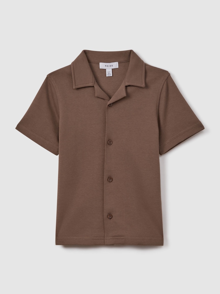 Reiss Tobacco Caspa 3-9 yrs Cotton Cuban Collar Shirt - Image 2 of 6 Reiss Tobacco Caspa 3-9 yrs Cotton Cuban Collar Shirt - Image 2 of 6