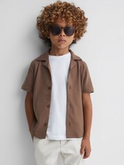 Reiss Tobacco Caspa 3-9 yrs Cotton Cuban Collar Shirt - Image 3 of 6