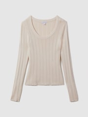 Reiss Cream Sierra Knitted Scoop Neck Top - Image 2 of 7