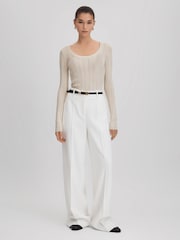 Reiss Cream Sierra Knitted Scoop Neck Top - Image 3 of 7