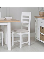 K Interiors White Windsor Solid Wood Ladder Back Fabric Dining Chairs - Image 1 of 2