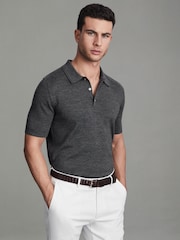 Reiss Derby Grey Marl Manor Slim Fit Merino Wool Polo Shirt - Image 1 of 6