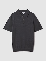Reiss Derby Grey Marl Manor Slim Fit Merino Wool Polo Shirt - Image 2 of 6