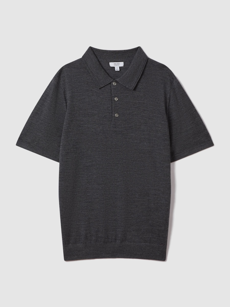 Reiss Derby Grey Marl Manor Slim Fit Merino Wool Polo Shirt - Image 2 of 6